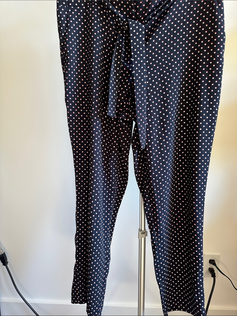 Carolina Belle Navy Jumpsuit Pants with White Polka Dots